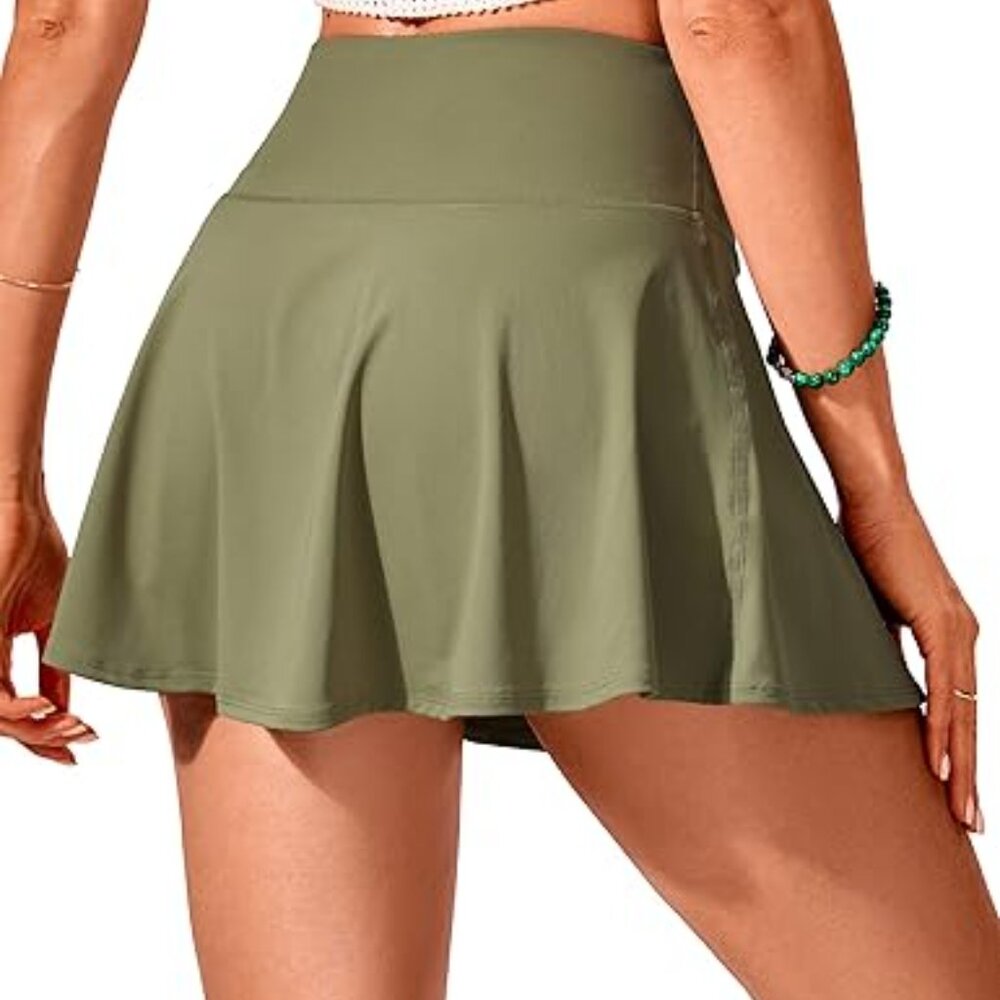NWT CRZ YOGA Womens High Waisted Swim Skirt Baddie Preppy Moss Green Summer S - Picture 3 of 4